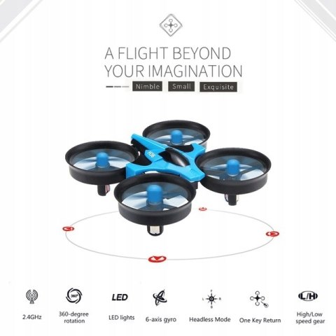 Jjrc H36 Mini Dron Led, 3D Akrobacje Tryb Headless, Osłonięte Śmigła Błękit