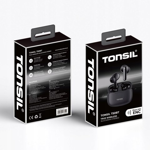 Słuchawki Bezprzewodowe Tonsil T50bt Czarne Bluetooth 5.3 Ipx5 Dokanałowe
