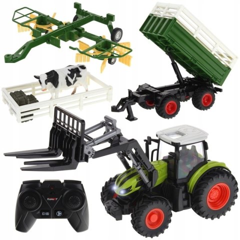Zdalnie Sterowany Traktor Z Przyczepą I Zgrabiarką Dla Dzieci 3+ 1:24 Usb