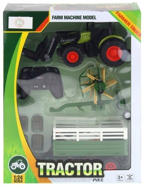 Zdalnie Sterowany Traktor Z Przyczepą I Zgrabiarką Dla Dzieci 3+ 1:24 Usb