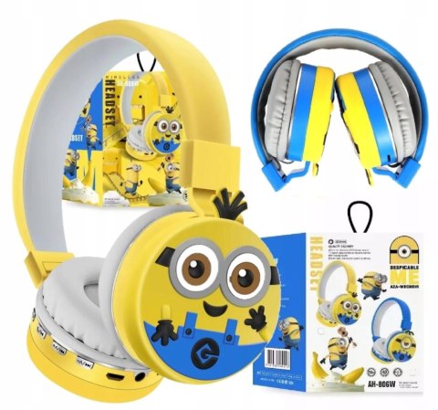 Dziecięce Słuchawki Bluetooth Minionki Nauszne Z Mikrofonem Usbc 8H Bateria