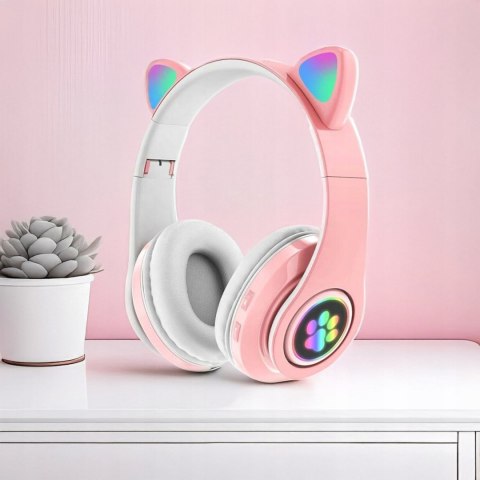 Słuchawki Bezprzewodowe Dla Dzieci Led Rgb Kocie Uszy Bluetooth 5.0 Fm