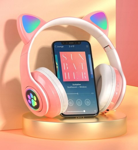 Słuchawki Bezprzewodowe Dla Dzieci Led Rgb Kocie Uszy Bluetooth 5.0 Fm