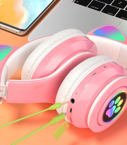 Słuchawki Bezprzewodowe Dla Dzieci Led Rgb Kocie Uszy Bluetooth 5.0 Fm