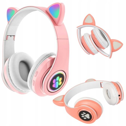 Słuchawki Bezprzewodowe Dla Dzieci Led Rgb Kocie Uszy Bluetooth 5.0 Fm