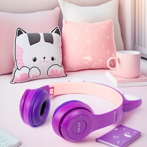 Słuchawki Bluetooth 5.0 Dziecięce Led Rgb Kocie Uszy Mikrofon Mp3 Radio