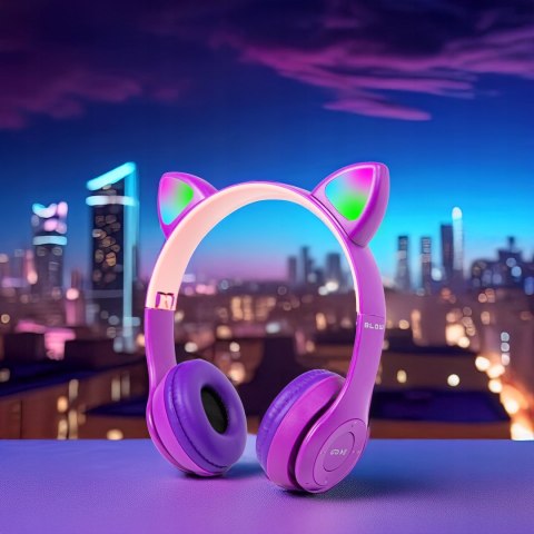 Słuchawki Bluetooth 5.0 Dziecięce Led Rgb Kocie Uszy Mikrofon Mp3 Radio
