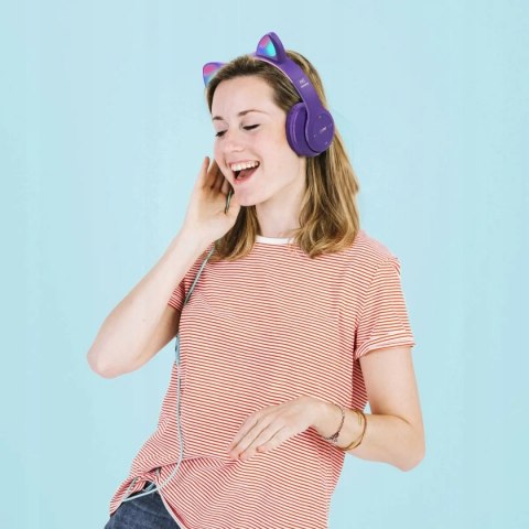 Słuchawki Bluetooth 5.0 Dziecięce Led Rgb Kocie Uszy Mikrofon Mp3 Radio