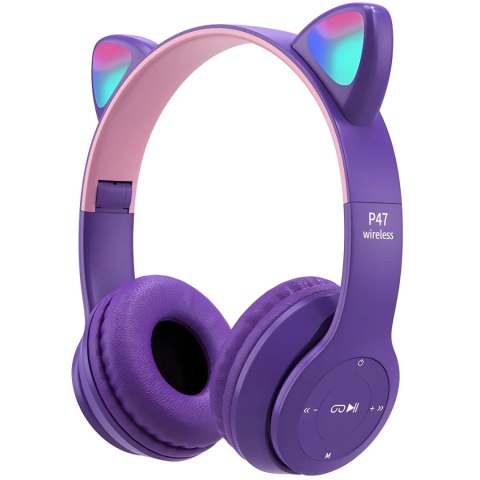 Słuchawki Bluetooth 5.0 Dziecięce Led Rgb Kocie Uszy Mikrofon Mp3 Radio