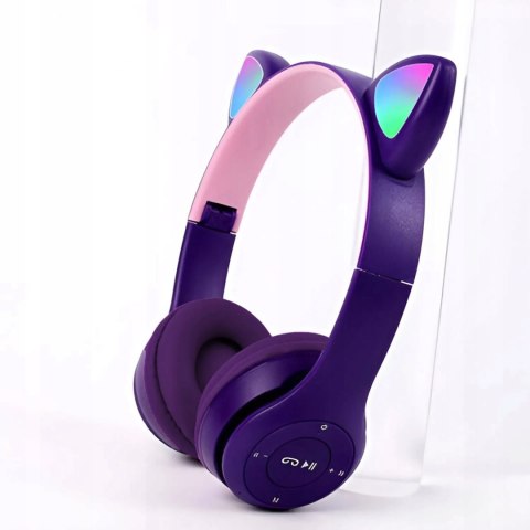 Słuchawki Bluetooth 5.0 Dziecięce Led Rgb Kocie Uszy Mikrofon Mp3 Radio