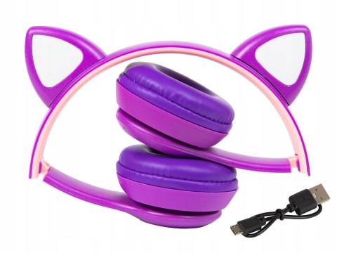 Słuchawki Bluetooth 5.0 Dziecięce Led Rgb Kocie Uszy Mikrofon Mp3 Radio