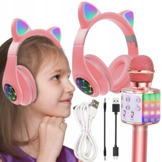 Słuchawki Bluetooth Z Kocimi Uszami I Mikrofonem Karaoke Led Dla Dzieci