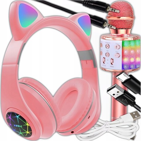 Słuchawki Bluetooth Z Kocimi Uszami I Mikrofonem Karaoke Led Dla Dzieci