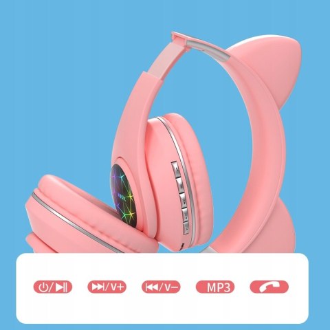 Słuchawki Bluetooth Z Kocimi Uszami I Mikrofonem Karaoke Led Dla Dzieci