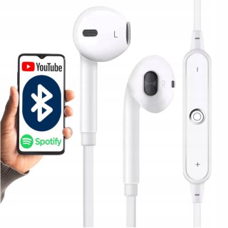 Bezprzewodowe Słuchawki Douszne Bluetooth Z Mikrofonem Do Sportu Białe