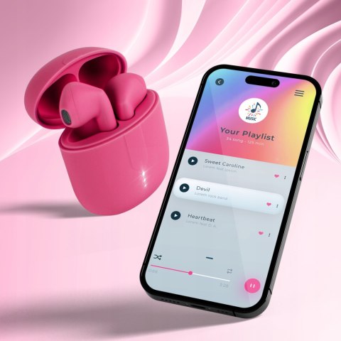 Fuksjowe Słuchawki Douszne Bluetooth Tws Z Mikrofonem Usb-C Etui Dotykowe