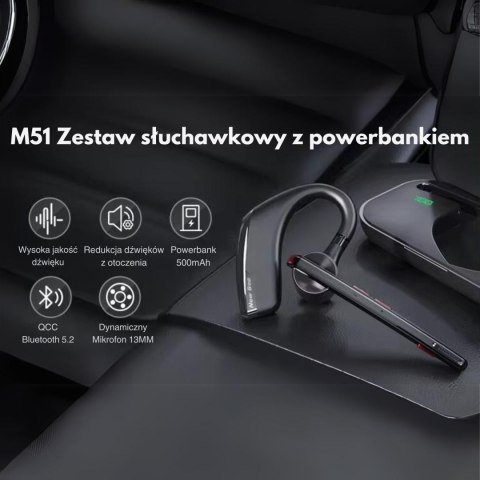 Słuchawka Bluetooth 5.2 Z Powerbankiem 500Mah, Dwa Mikrofony, Redukcja Szumów