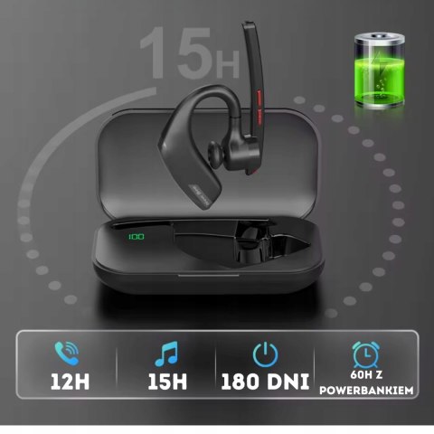 Słuchawka Bluetooth 5.2 Z Powerbankiem 500Mah, Dwa Mikrofony, Redukcja Szumów