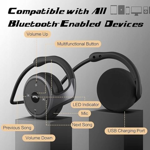 Słuchawki Bluetooth Sportowe Nauszne Z Mikrofonem, 12H Muzyki, Hi-Fi Dźwięk
