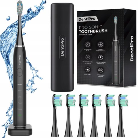 Szczoteczka Soniczna Dentipro 5 Trybów, 6 Końcówek, Etui 45 Dni Naładowania