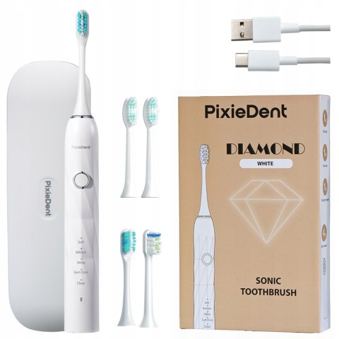Zestaw 2 szczoteczek sonicznych PixieDent Diamond z 8 końcówkami i etui