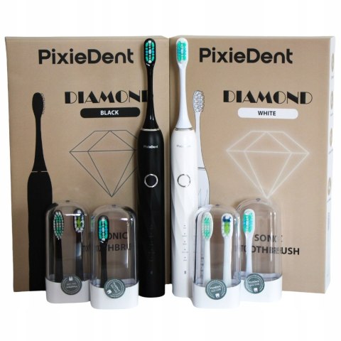 Zestaw 2 szczoteczek sonicznych PixieDent Diamond z 8 końcówkami i etui