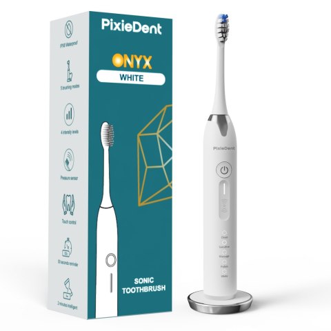 Zestaw 2 szczoteczek sonicznych PixieDent Onyx, czarna i biała, 4 końcówki