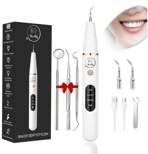 Ultradźwiękowy Skaler Do Zębów Heelly Z 3 Trybami I Led, Biały