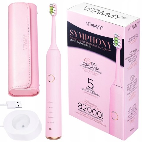 Vitammy Symphony Soniczna Szczoteczka Pink 82000 Ruchów 5 Trybów Usb Róż