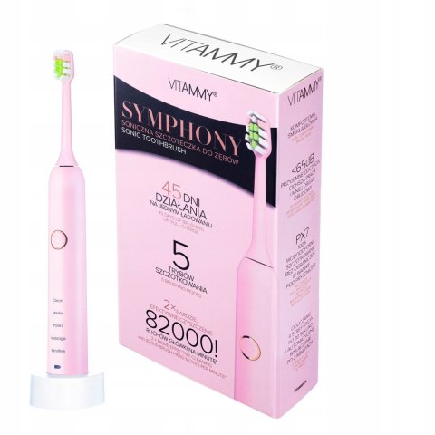 Vitammy Symphony Soniczna Szczoteczka Pink 82000 Ruchów 5 Trybów Usb Róż