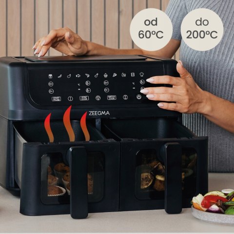 Frytkownica Beztłuszczowa Dwukomorowa 9L 1700W Z Oknami I Dużymi Szufladami