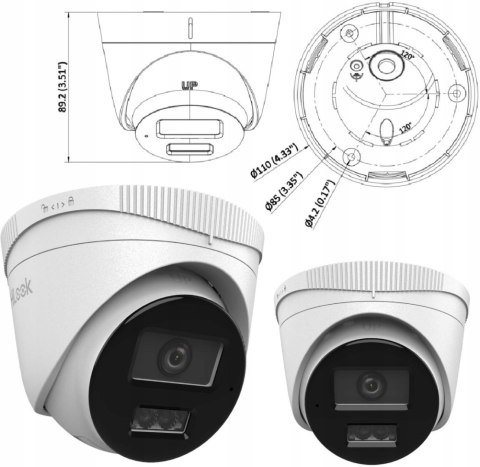 Kamera Ip Hilook 2Mp Turret 2.8Mm Smart Dual-Light Ip67 Z Mikrofonem 3D Dnr