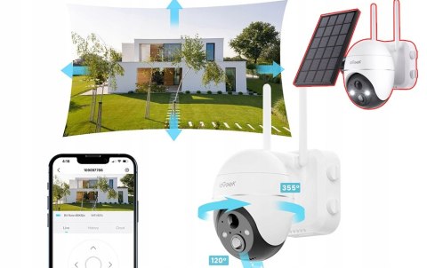 Bezprzewodowa Kamera Solarne 5Mp Ip65 Z 9000Mah, Wifi, 4X Zoom, Full Hd