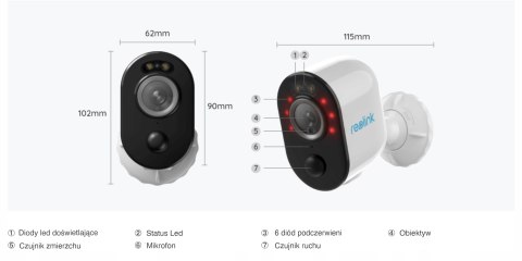 Kamera Bezprzewodowa Reolink Argus 3 Pro 2K Z Led, Ip65, Pir, 5200Mah