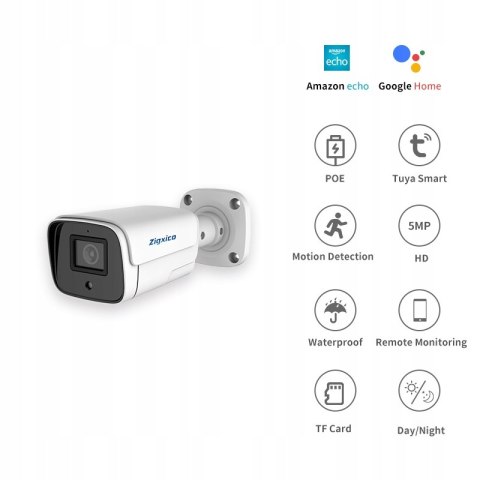 Kamera Ip Poe 5Mpx Tuya Z Dźwiękiem, Hd, Ip67, Detekcja Ruchu