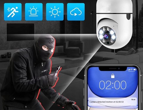 Kamera Obrotowa 360 W Żarówce E27 Ptz Nagrywanie Nocne Wifi Ip Monitoring