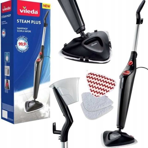 Mop Parowy Vileda Steam Plus 3 Wkłady + Nakładka Do Dywanów 99,9% Czystość