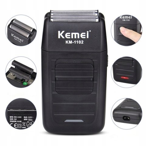 Golarka Foliowa Kemei Bezprzewodowa Męska Broda 14000Rpm Trymer Usb Lcd