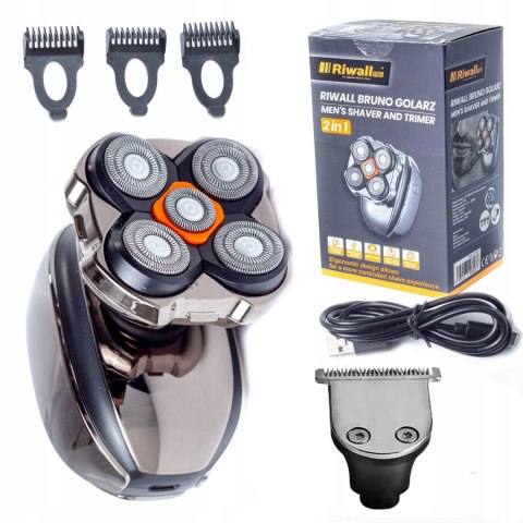 Golarka Męska Akumulatorowa Riwall 5D Led Usb-C, Trymer, Wodoodporna