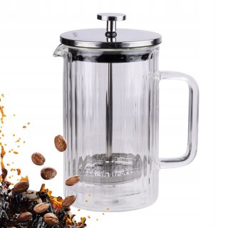 Elegancki Szklany Zaparzacz Do Kawy, Herbaty I Ziół 0,6L - Tłokowy Prążek
