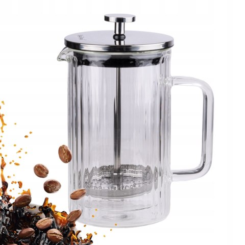 Elegancki Szklany Zaparzacz Do Kawy, Herbaty I Ziół 0,6L - Tłokowy Prążek