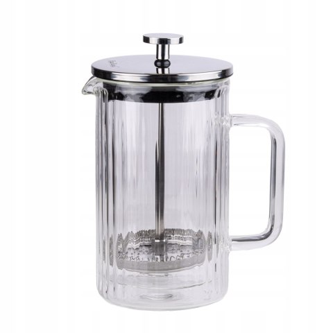 Elegancki Szklany Zaparzacz Do Kawy, Herbaty I Ziół 0,6L - Tłokowy Prążek