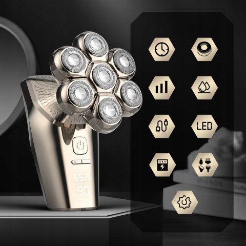 Golarka Męska 5W1 Led 7D Trimmer Usb Ipx7 3 Prędkości Do Brody I Głowy