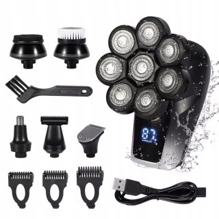 Golarka Męska 6W1 8D Na Brodę, Głowę I Twarz Z Led, Wodoodporna, Podróżna