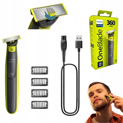 Golarka Philips One Blade 360 Qp2724/17 - 4 Nasadki, Ostrze 360°, 45 Min