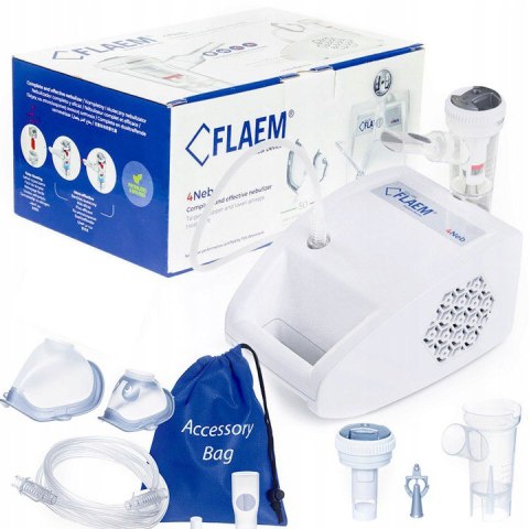 Inhalator Tłokowy Flaem 4Neb - 4 Tryby Nebulizacji, Szybka Praca, 2 Maski