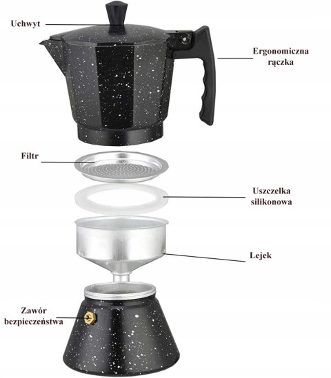 Kawiarka 450 Ml 9 Filiżanek Na Indukcję I Gaz - Elegancka Marmurowa Powłoka