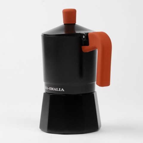 Kawiarka Aluminiowa 150Ml 3 Filiżanki Espresso Czarno-Ceglasta Z Uchwytem