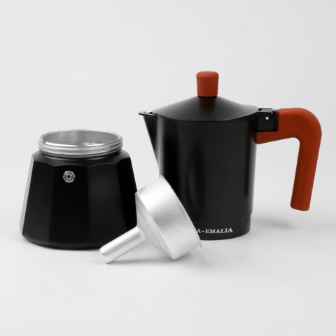 Kawiarka Aluminiowa 150Ml 3 Filiżanki Espresso Czarno-Ceglasta Z Uchwytem