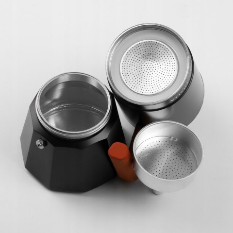 Kawiarka Aluminiowa 150Ml 3 Filiżanki Espresso Czarno-Ceglasta Z Uchwytem
